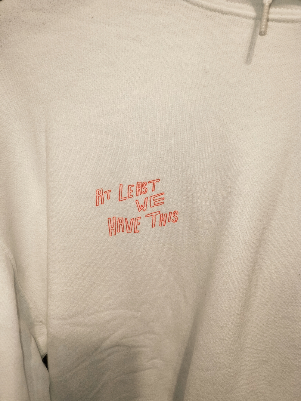 NWOT White Cozy Hoodie & Jogger Set with Pink "At Least We Have This" Script - Picture 7 of 8